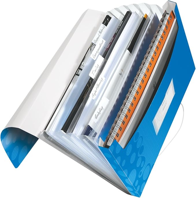 Leitz A4 Expanding Project File, Integrated Index with Expanding Compartments, Elastic Closure, Flexible Plastic, Assorted Colours, Wow Range, Pack of 6 - Image 3