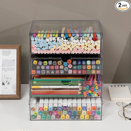Clear Plastic Drawer Organizer, 4 Drawers | Stackable Desk Organizers and Accessories, For Home Office Supplies, Marker Pen, Notebooks, Art Crafts by NINEWEEN
