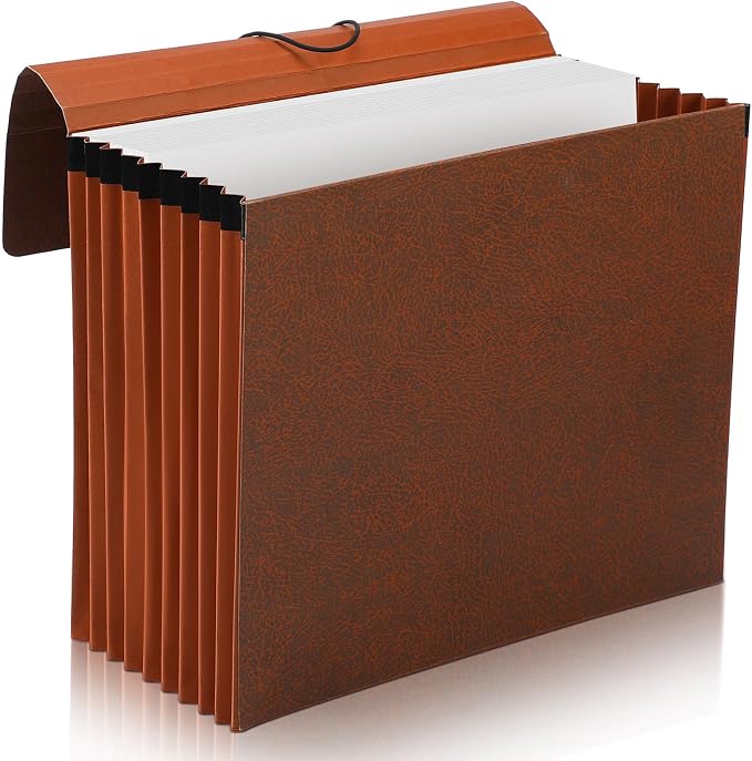 PerKoop 1 Pcs Expanding File Folder with Flap 7 Inch Expansion Expanding File Wallet with Elastic Cord Closure Letter Size Heavy Duty Document Organizer, 10 Slots, Brown by PerKoop