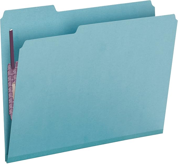 Smead Pressboard Fastener File Folder with SafeSHIELD Fasteners, 2 Fasteners, 1/3-Cut Tab, 2" Expansion, Letter Size, Blue, 25 per Box (14937) - Image 4