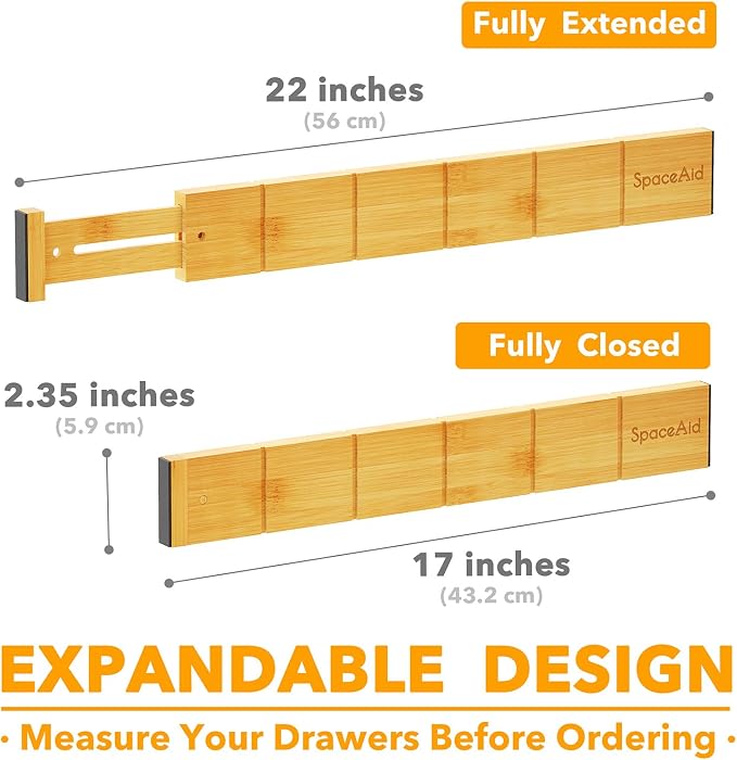 SpaceAid Bamboo Drawer Dividers with Inserts and Labels, Kitchen Adjustable Drawer Organizers, Expandable Organization for Home, Office, Dressers, 7 Dividers with 15 Inserts (17"-22" Natural) - Image 4