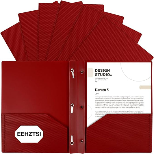 12-Pack Plastic Folders with Pockets and Prongs, 2-Pocket Folders with 3 Fasteners, Holds 8-1/2" x 11" Paper for School/Office/Home by EEHZTSIOFFICE