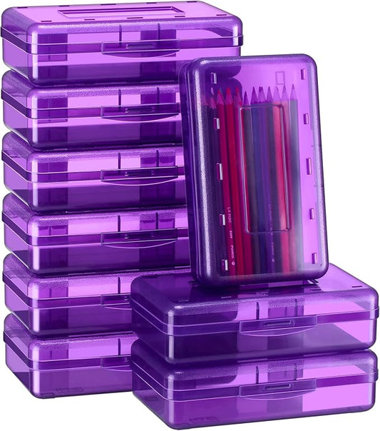 Fainne 24 Pack Pencil Boxes for School Clear Plastic Pencil Case Large Plastic Crayon Box Bulk Stackable Classroom Stationery Organizer School Supplies(Purple) by Fainne