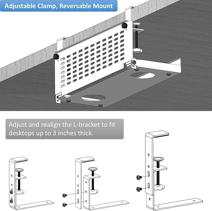 AEONS Universal Under Desk Cable Management Tray-Clamp Mount Hinged Swing Modesty Panel Organizer for Office Desks Easy Access Flip-Down position Power Strip Cord Storage No-Drill 25 lb Capacity White - Image 4