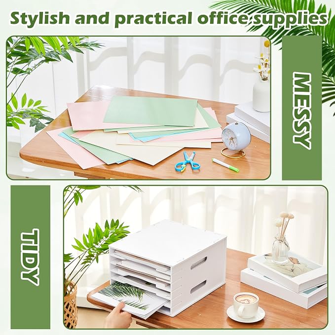 6 Tier 8.5" x 11" Scrapbook Paper Organizer, White Cardstock File Organizer with Adjustable Shelves, Stackable Paper Trays, Desktop Storage Rack Document Holder for Desk Home Office - Image 5