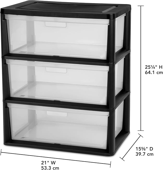 Plastic 5 Drawer Wide Tower, Black - Image 3