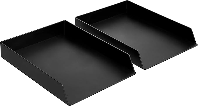Amazon Basics Rectangular Plastic Desk Organizer, Letter Tray for Documents and Office Supplies, File Storage, Black, 12-Pack by AmazonBasics