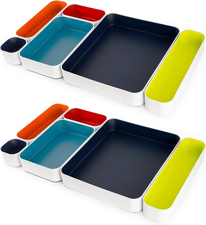 Three by Three Seattle Metal Drawer Organizer Tray Set, 12-Pc, 2" Deep | Deep 2" food-safe metal bins; mix & match to customize any drawer; kitchen, bathroom, office & vanity organization - Image 5