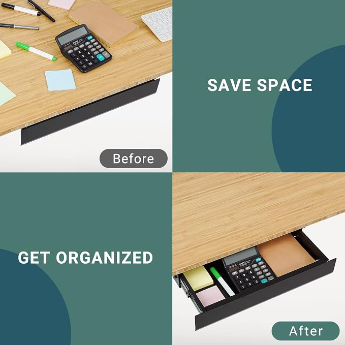 FLEXISPOT Under Desk Drawer, Steel Drawer for Desk Slide-Out, Under Table Mounted Drawer, Standing Workstation Storage Attachment for Office Home - 17.7” Width, Black - Image 4