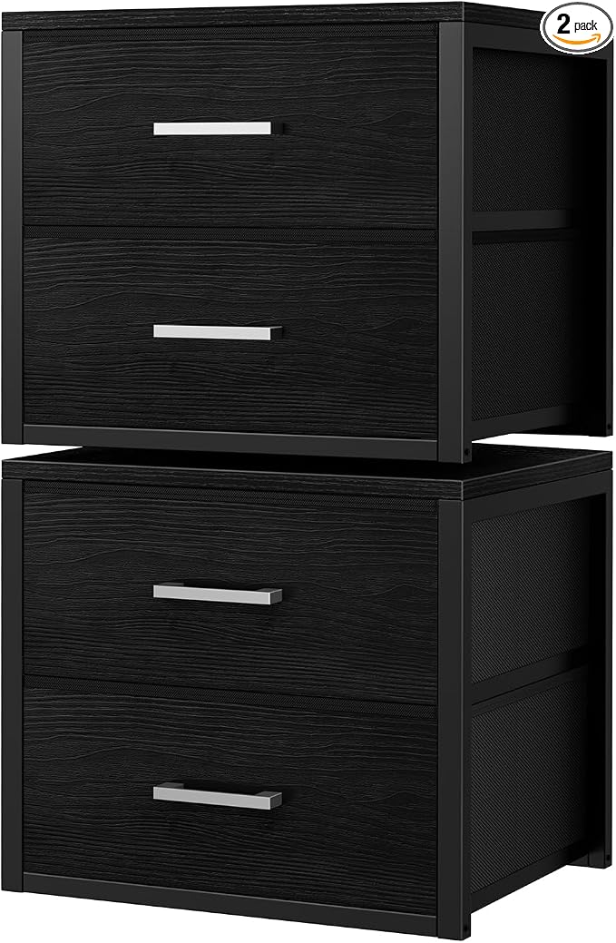 BOLUO Stackable Storage Drawers Closet Organizers and Storage Fabric Black 2 Drawer Dresser for Bedroom 2 Packs Modern by BOLUO