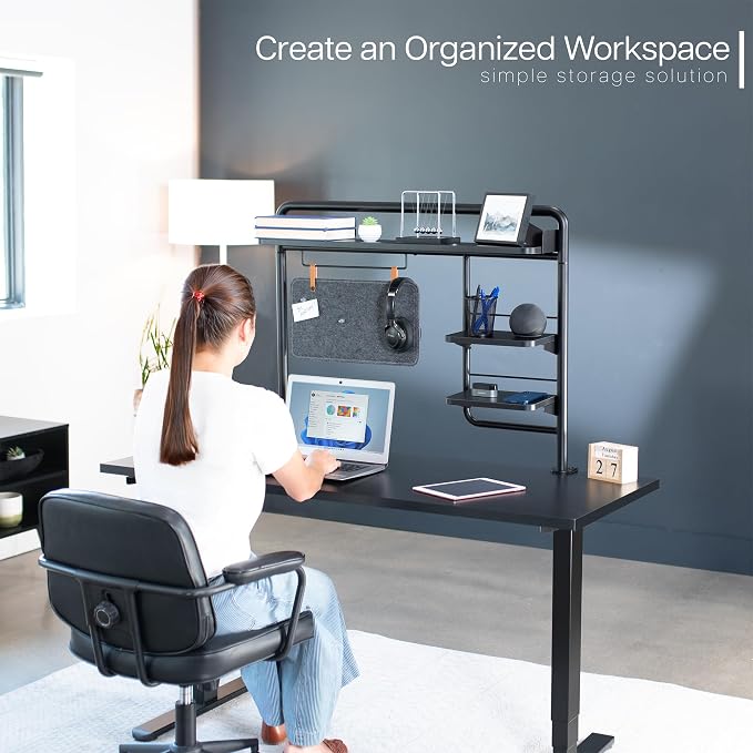 VIVO Black Clamp-on 38 inch Desktop Shelving System, DESK-SHELF38A | Raised Accessory Storage Shelves, Magnetic Memo Board Desk Organizer, Shelving for Sit Stand Workstation - Image 6