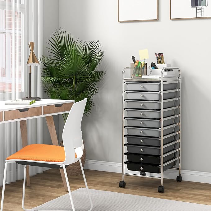 Giantex 10-Drawer Storage Cart w/Universal Wheel, Rolling Cart w/Handle, Home Organizer Storage Unit w/Removable Drawers, Trolley Utility Cart for Kitchen Makeup Living Room Office Play Room - Image 2