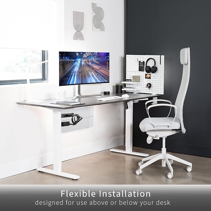 VIVO White Clamp-on 20 x 24 inch Desk Pegboard, PP-DK24W | Steel Privacy Panel, Magnetic Peg Board, Office Accessory Organizer, Above or Under Desk Placement - Image 5