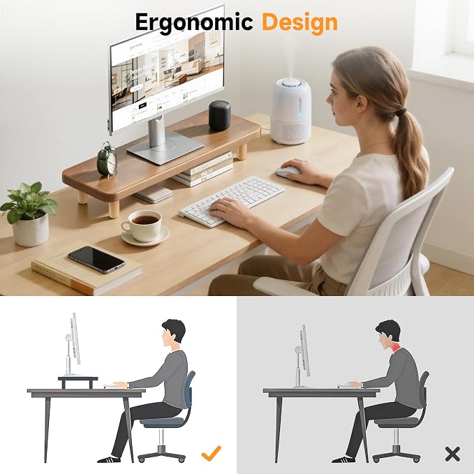 Monitor Stand Riser, 24 Inch Wood Desk Organizer with Monitor Stand & Storage Computer Monitor and Laptop Riser Multifunctional Laptop Stand Desk Organizer for Office Home Screen/Laptop/PC (Walnut) - Image 8
