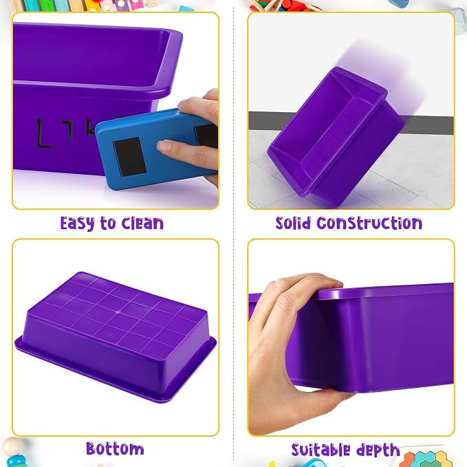 18 Pcs Flat Storage Organizer Bins Letter Size Paper Tray Classroom Storage Plastic Art Trays Classroom Pencil Organizer Baskets for School Office Teacher Book Organization(Purple) - Image 2