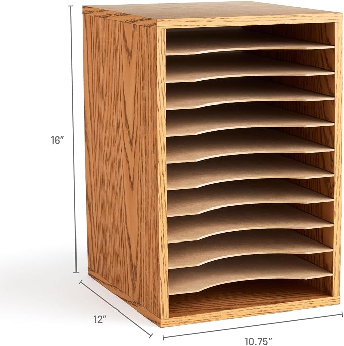 Scranton & Co Vertical Desk Top Sorter, Medium Oak Laminate Finish, 11 Compartments, Removable Hardboard Shelves, 10 3/4"w x 12"d x 16"h, Particleboard Construction for Letter-Size Paper Organization - Image 3