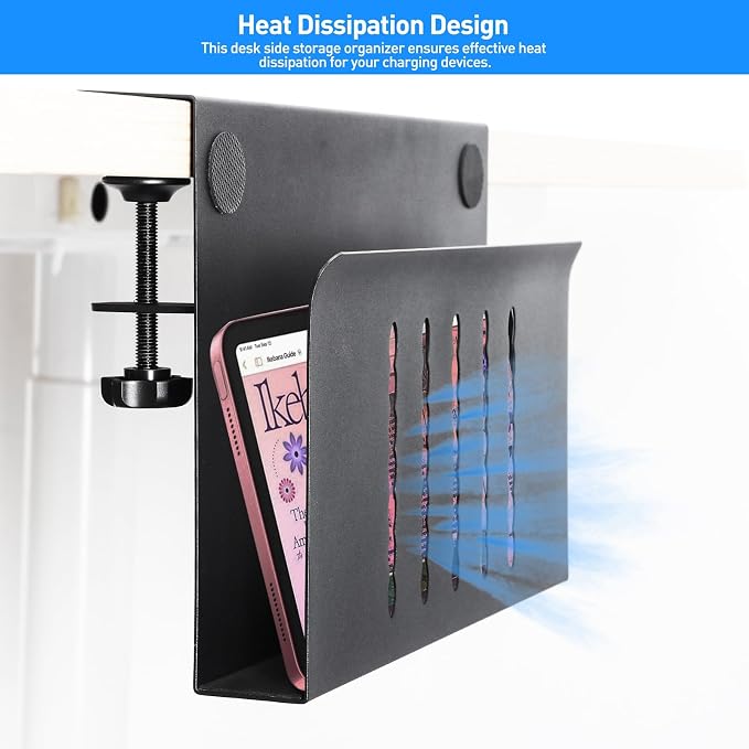 MAXECHO Desk Side Storage, Under Desk Laptop Mount, Table Side Hanging File Organizer, No Drill Clamp On Cable Management Tray, Laptop Holder with Magnetic Pen Holder for Office and Home, Load 22 Lbs - Image 6