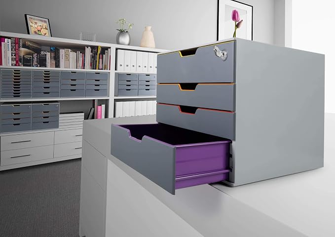 Durable VARICOLOR 4 Lockable Drawer Unit - Gray Desktop Filing Drawer Set with 4 Color Coded Draws - Letter Size Files - Top Draw is Lockable - Perfect for Storing Documents and Paper Work - Image 8