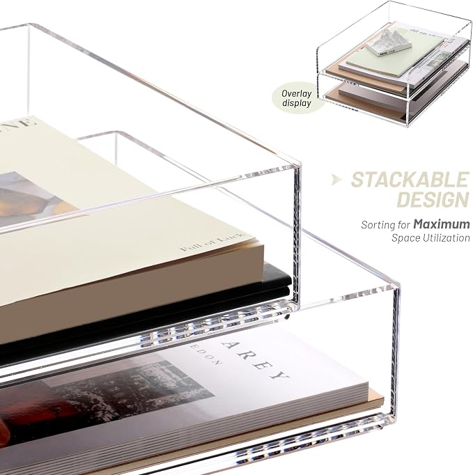 SANRUI Stackable Acrylic Desk Organizer, Paper Tray Organizer, 2-Pack | Desk Organizers and Accessories, File Organizer for Letter Book A4 Office File Folder Holder 12 x 9.26 x 5.3 inches, Clear - Image 5