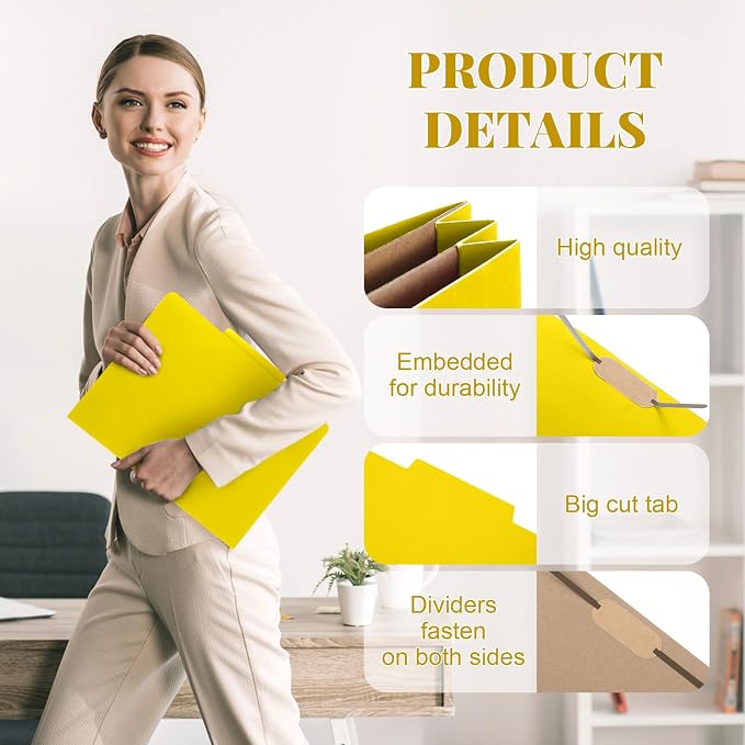 12 Pcs Skyygemm Classification Folder Letter Size, 2 Pocket File,Yellow | Back to School Supplies, File Organizer with Fastener, Expanding File Organizer Bulk for Office Employee, Staff, Teacher - Image 4