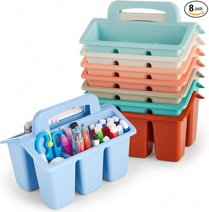 gisgfim 8 Pack Classroom Caddy Storage Basket with Handle 4 Compartment Storage Caddy Plastic Arts Crafts Caddies Protable Classroom Craft Caddies for Kids Schools Art Craft Supplies(Boho) by gisgfim