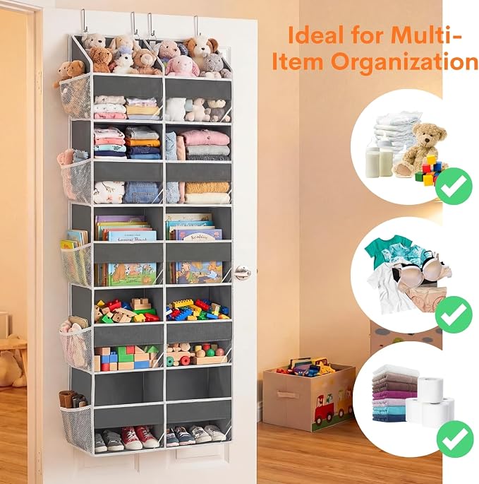 5-Tier Over Door Organizer, 10-Compartment Wide Storage Rack | 20" wide, 80 lbs for heavy family use, 10 side pockets, fits doors for closet, nursery, entryway, dorm, RV, laundry room - Image 5