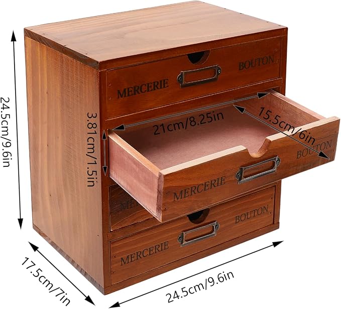 4Pcs Multi Drawer Storage Organizer with 16 Drawers, Vintage Wooden Desk Organizer Craft Storage Drawers Stackable Desktop Organizing Cabinet, No Assembly Required - Image 3