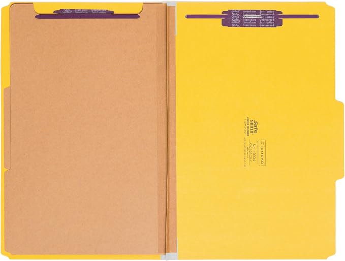 Smead Pressboard Legal Size File Folders with SafeSHIELD Fasteners, 2 Dividers, 2" Expansion, Office Folders, Paper Holder, Yellow, 10 per Box (19034) - Image 7