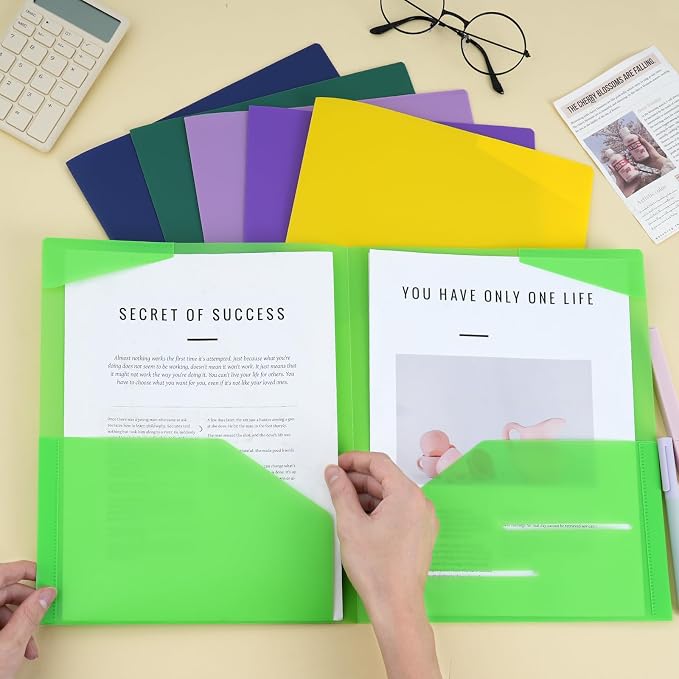EOOUT 100pcs Plastic Folders with Pockets, Heavy Duty Pocket Folders with 4 Pockets for Office and School, Letter Size, 10 Assorted Colors - Image 6