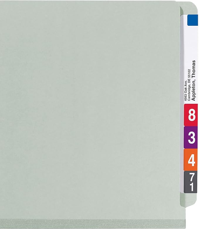 Smead 100% Recycled End Tab Classification Folder, 2 Dividers, 2" Expansion, Legal Size, Gray/Green, 10 per Box (29802) - Image 8