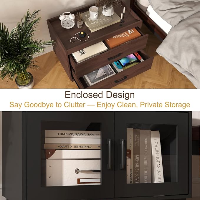 Stackable Storage Drawers,28" Wide Storage Bins w/Drawers and Compartment | Wood Stackable Organizer Modern Large Stackable Storages Units for Living Room Hallway (Black) - Image 6
