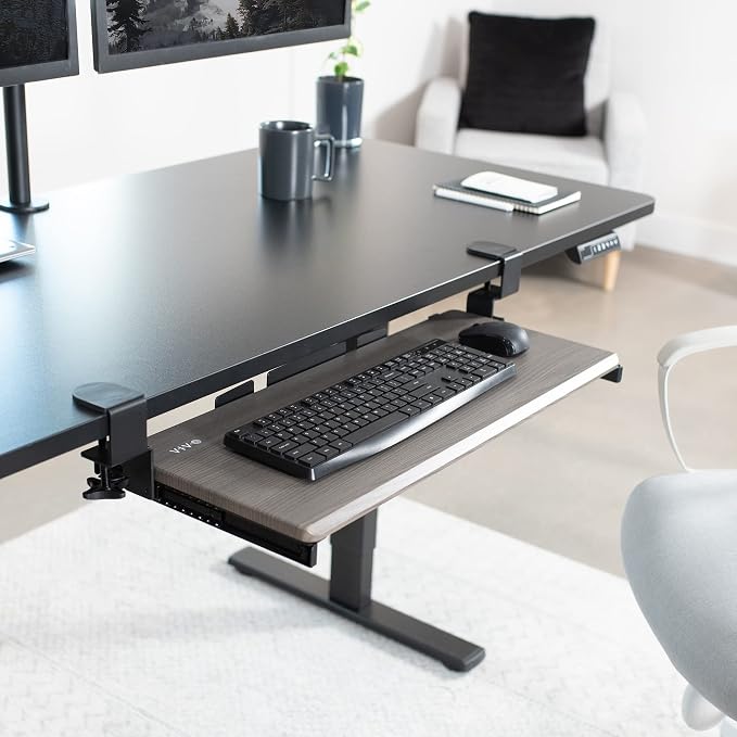 VIVO Large Clamp-on Computer Keyboard and Mouse Under Desk Slider Tray, 27 x 11 inch Pull Out Platform Drawer, Gray, MOUNT-KB05GY | Keyboard Tray for Typing, Slide Out Platform, Extra Sturdy C-Clamp Mount System, Computer Drawer, Black Frame - Image 9