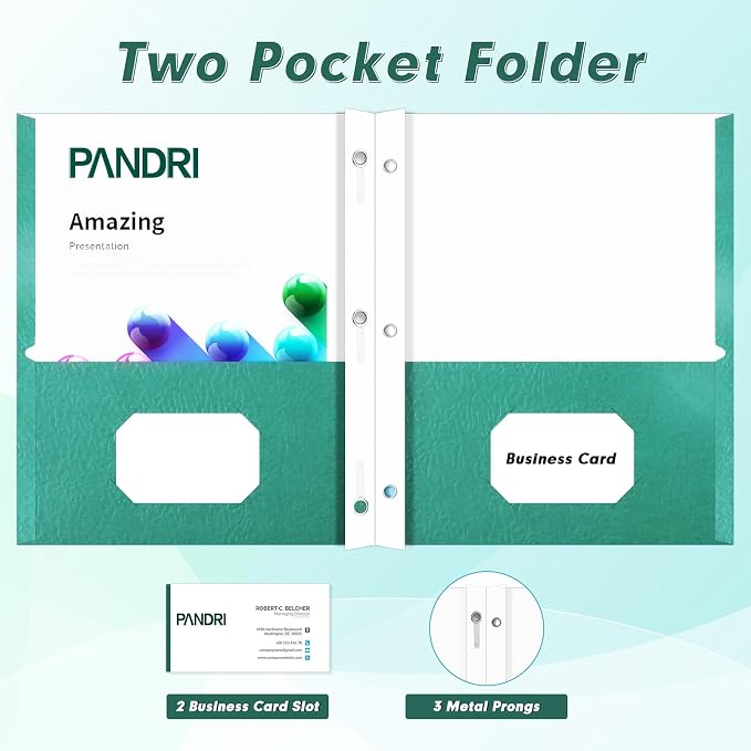 Two Pocket Folders, PANDRI 100 Pack Two Pocket Folders with Prongs, 2 Pocket 3 Prong Folders Designed for Office and Classroom, Letter Size Assorted 5 Colors - Image 3