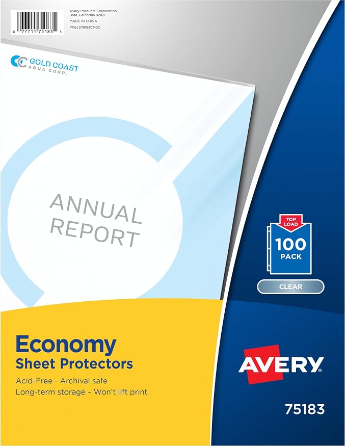 Avery® Clear Economy Sheet Protectors, Top Load, 100 Document Protectors (75183) by Avery