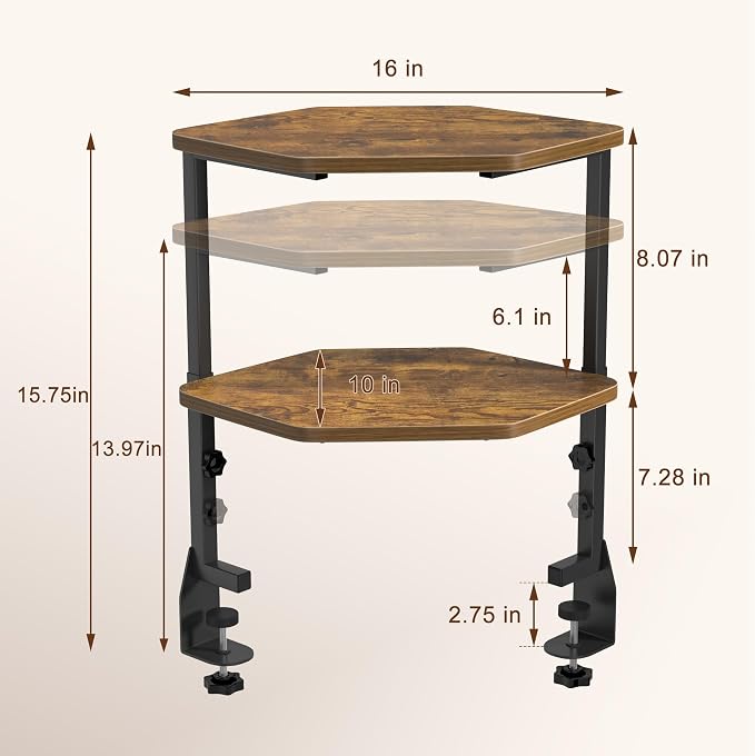 Corner Desk Shelf, Clamp on Desk Shelf Above or Below Desk 16" 2 Tier | Corner Clamp-on Shelving for Desk Corners for Small Spaces, Gaming Devices and Office Organizer, Space-saving L-shelf - Image 6