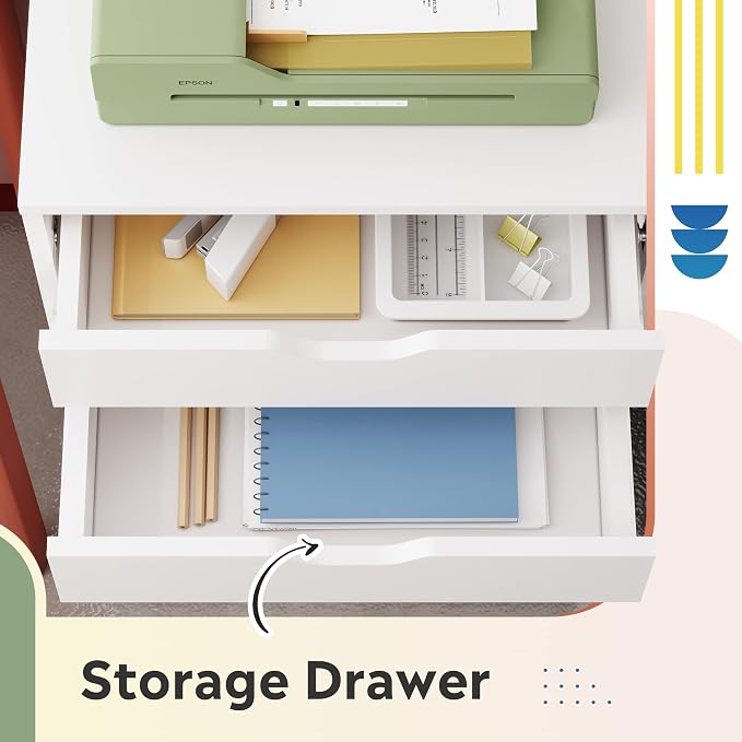 DEVAISE 5-Drawer Filing Cabinet Under Desk, Storage file Cabinet, White | Wood Drawer Unit, Craft Storage Cabinet, Office Rolling Cart, Printer Stand - Image 4