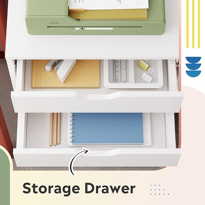 DEVAISE 7-Drawer Office File Cabinets, Mobile Craft Storage Cabinet, White | Wood Drawer Unit, Storage Cabinet, Rolling Cart, Printer Stand, Filing Cabinet with Drawers - Image 4