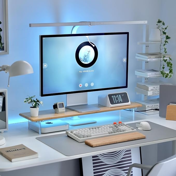 Bamboo Monitor Stand, Desk Shelf with Acrylic Legs and RGB Lights | 31.5-Inch Wide, 3.3-Inch Clearance, Fits Monitor, Laptop, Printer and Speakers for Small Desks - Image 8