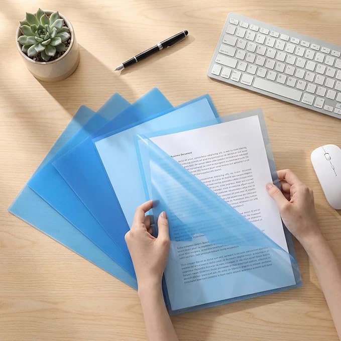 Fainne 100 Pcs Plastic Document Folders Clear File Folders Plastic Pockets Sleeves Letter Size 8.7 x 12.2 Inches A4 Assorted Colors for Office Supplies (Blue) - Image 2