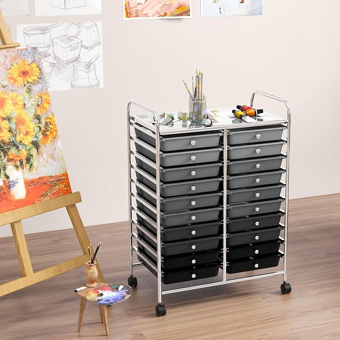 GOFLAME 20-Drawer Rolling Storage Cart, Multifunctional Art Craft Organizer Cart, Mobile Utility Storage Cart with Removable Drawers & Lockable Wheels, Craft Cart for Home Office School, Grey Gradient - Image 2