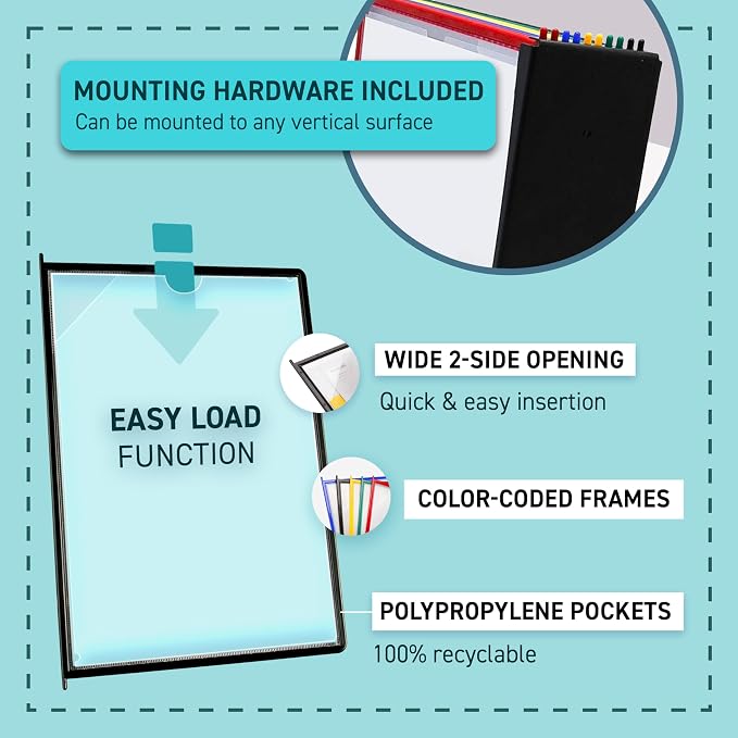 Tarifold Wall Mount Reference System, 10 Easy-Load Pockets, Assorted Colors | 10 Double-Sided Polypropylene Pockets, Holds 20 Letter-Size Sheets, Sturdy Wall-Mount Bracket, Quick and Easy to Install - Image 2