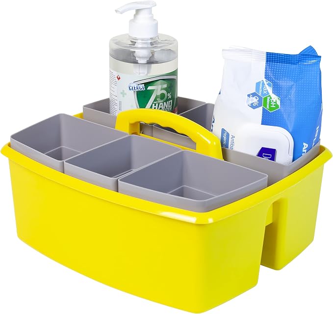 Storex Large Classroom Caddy with Cups, 13 x 11 x 6.575 Inches, Yellow, Case of 2 (00982A02C) - Image 6