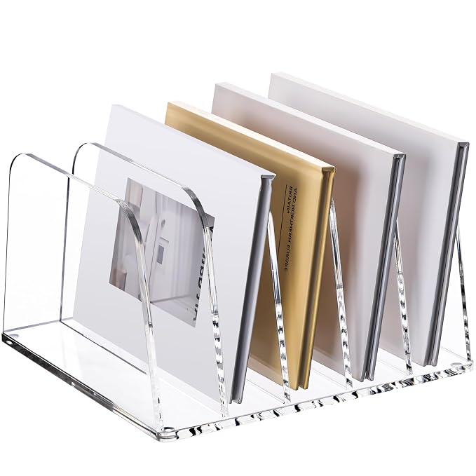 YUXUN Clear Acrylic Desktop File Sorter Organizer,Upright File Organizer, 5-Section Bookshelf for Home Office & Classroom by AcrylicBusinessCardHold