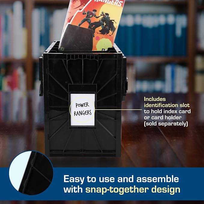 BCW Long Comic Book Bin - 2 Pack | Heavy Duty Comic Book Storage Box | Stackable Comic Bin Organizer for 300 Comics Each | Acid-Free Plastic Box with Divider & Label Slot - Image 4