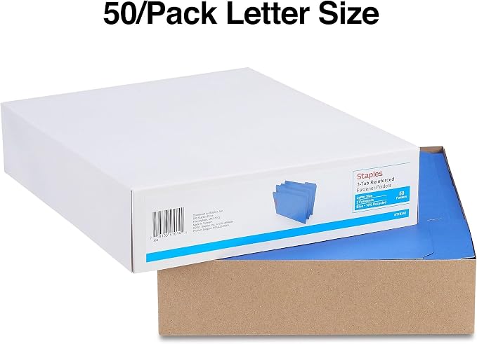 Staples Reinforced Classification Folder, Letter Size, 2″ Expansion, Blue Pressboard, Durable Construction, 50/Box - Image 3