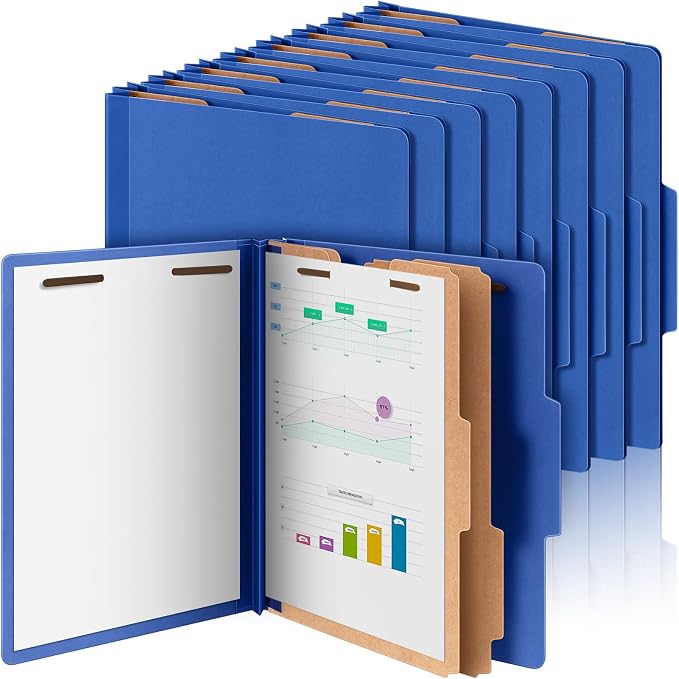 Skyygemm 12 Pcs Classification Folders Letter Size Bulk - 2 Dividers Pressboard File Folder with 3.5 Inch Expansion, 2 Prongs Fastener, Heavy Duty Office File Organizer for Teacher Medical (Dark Blue) by Skyygemm