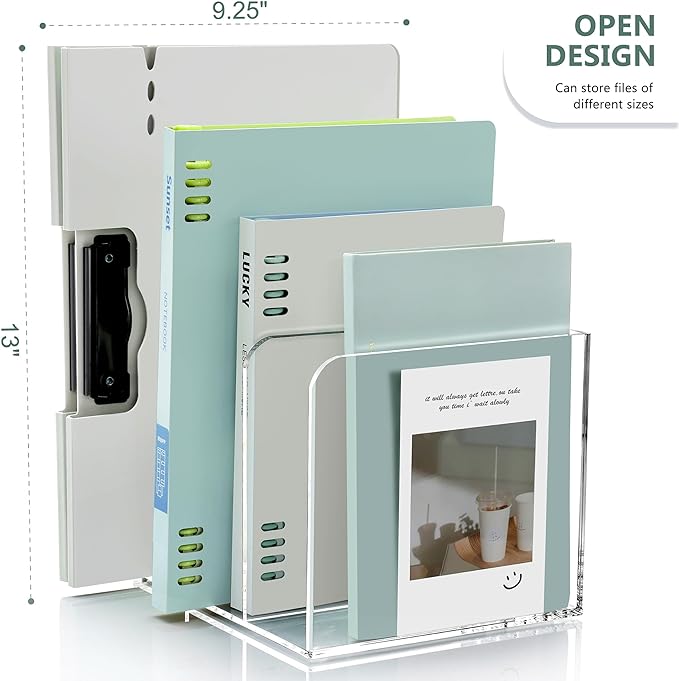 SANRUI Acrylic Magazine Holder Desk Organizer Workspace Sorter Clear 3 Slot | Bookend File Sorter Holder,Folder Rack, Office Accessories Organization Storage with 3 Vertical Compartments - Image 3