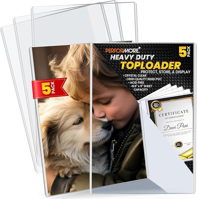 5 Pack 8.5 x 11 Rigid Print Protectors, Acid Free Sheet Protectors | Page Protectors, Document Protectors, Clear Plastic Sleeves for Paper, Birth Certificate Holder, Top Loading, Photos by RingBinder