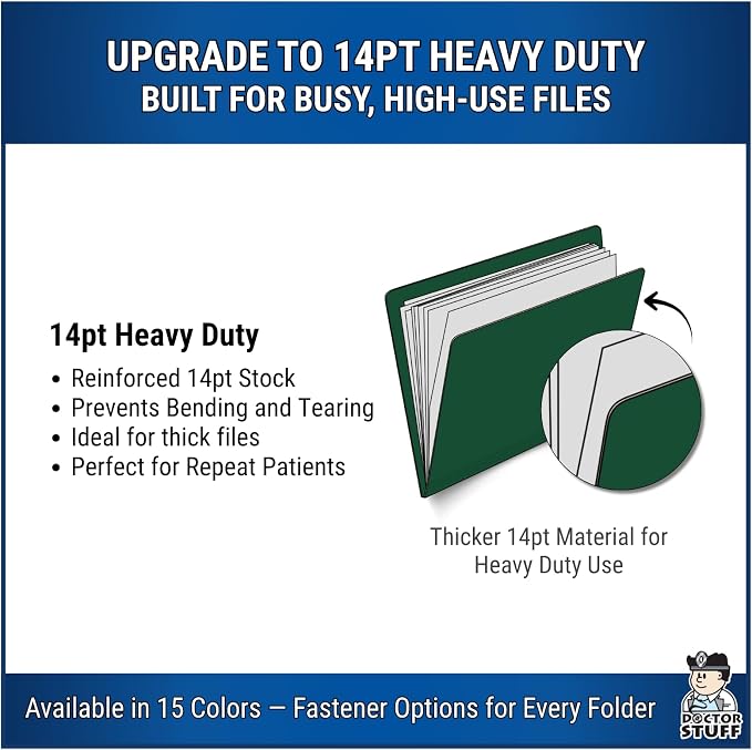 Dark Green File Folders, Doctor Stuff, Letter Size Reinforced End Tab Folder with 2" Bonded Fastener on Inside Back, 14 pt Stock, Box of 50 - Image 4