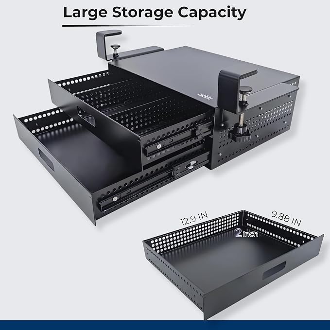 Clamp-On Under Desk Drawer Slide Out - No-Drill Metal Storage, LINEWISE | Also works as an under-table storage drawer, organizer, or attachment - installs in minutes, no tools, no damage. - Image 6